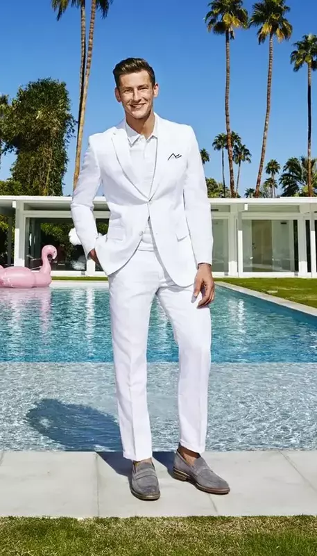 2024 Latest Coat Pant Designs business White smart Casual Suit beach formal wedding suits for men blazer custom slim fit 2 piece