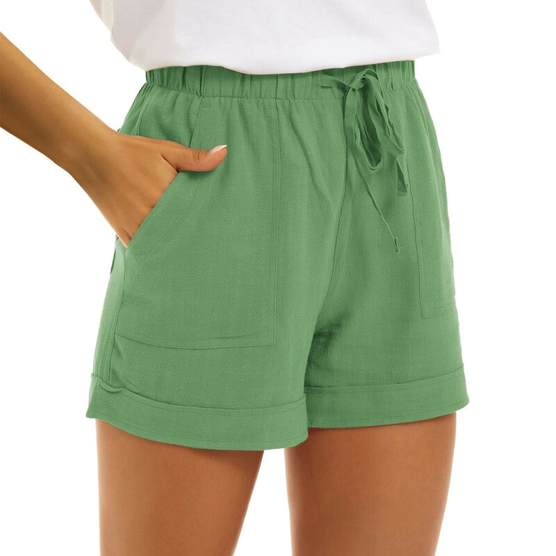 Pantaloncini di lino di cotone donna Home Wear pantaloni corti di base Mini pantaloni Trafic fondo a vita alta per ragazze adolescenti estate Plus Size