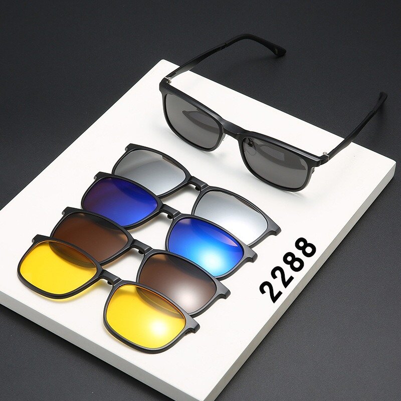 Montura de gafas para hombre y mujer, gafas de sol polarizadas con Clip de 5 piezas, magnéticas, UV400, 2288