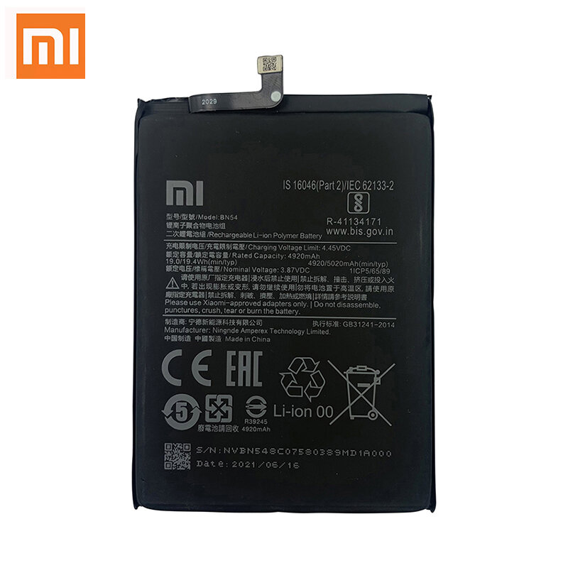 Batería de teléfono Original Xiao Mi BN53, BN54, BN55, para Xiaomi Redmi note 9, 10 Pro, 9S, 10X, 4G, 5G, repuesto, 100%