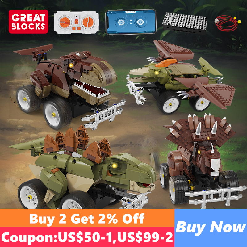 KAIYU K96148 Jurassic World Technical APP telecomando Dinosaur Car Program mattoni Building Blocks giocattolo assemblaggio regalo per bambini