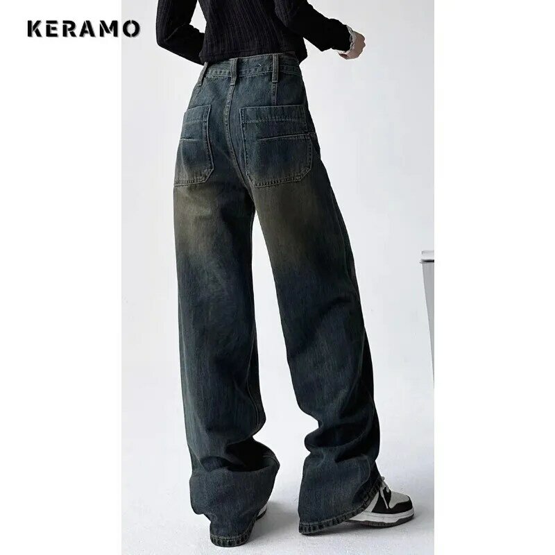 Amerikaanse Vintage Hoge Taille Rechte Jeans Broek 2023 Herfst Casual Baggy Y Y 2K Wiet Grunge Streetwear Denim Broek Voor Dames