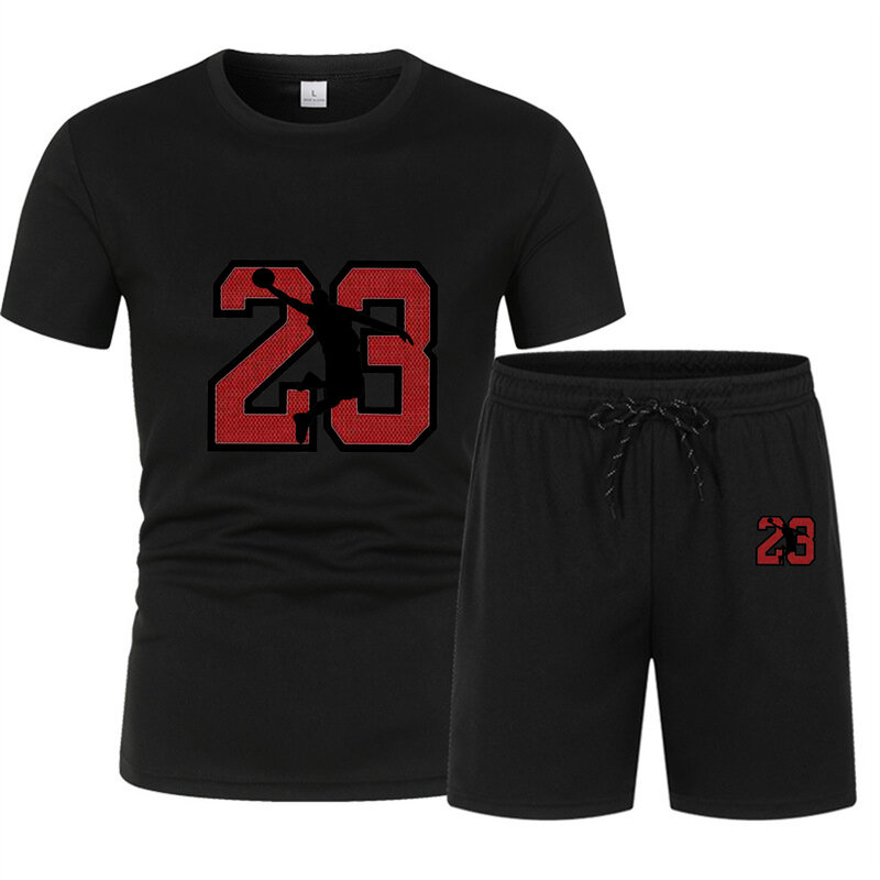 Conjunto digital de 23 shorts e mangas curtas estampados para homens, elegante e casual, esportivo, basquete, verão, novo, 2 peças
