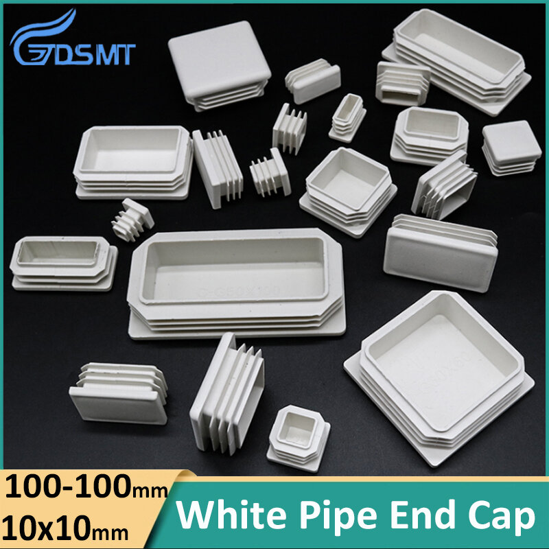 Plástico Branco Blanking End Cap, Tubulação Inserções Plug, Bung Aço Leg Stopfen, Retângulo ou Quadrado, 15x15mm a 50x100mm