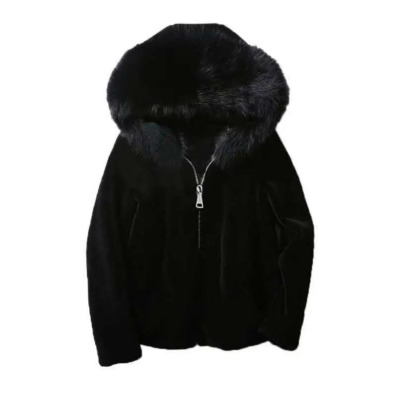 Winter Short Fur Coat Women 2023New Fashion Loose Leisure Mink Thicken Hooded Jacket Zipper Pocket Pure Colour Outerwear Female