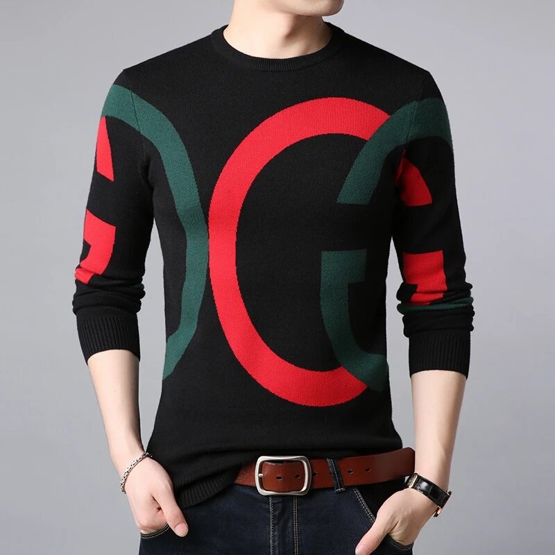 韓国スタイルのメンズ秋冬セーター,10代の男の子のためのファッショナブルな長袖ニットセーター,文字付き