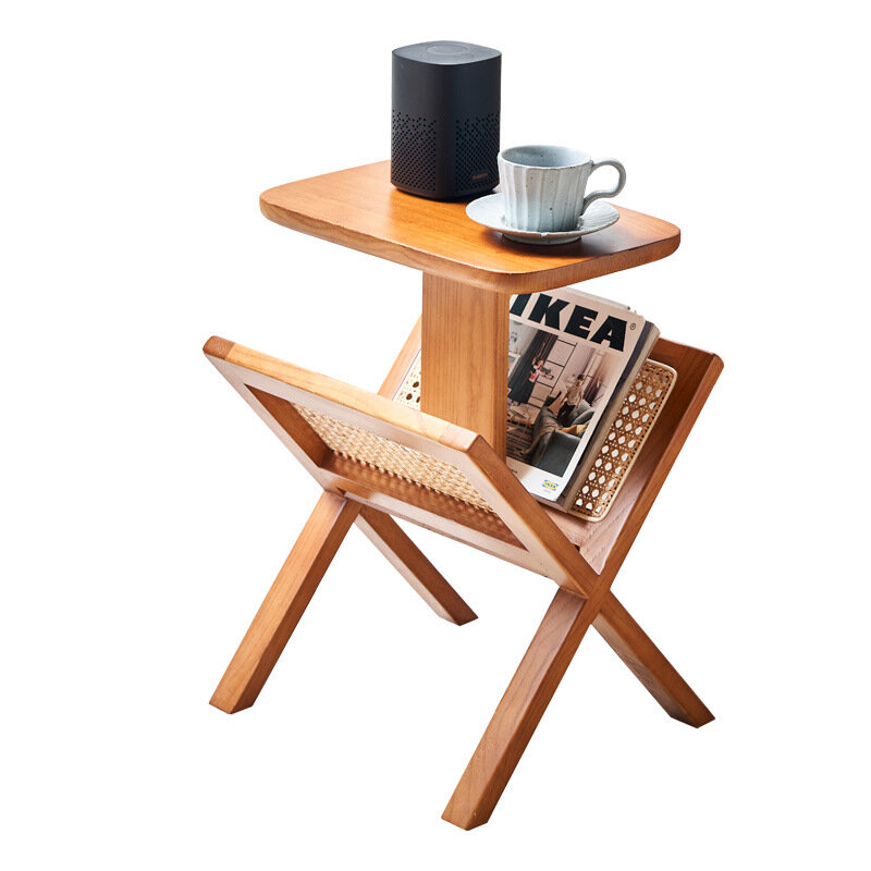 Petite table basse en bois massif, canapé de maison simple, petite table carrée en rotin, plusieurs coins de salon, produit personnalisable