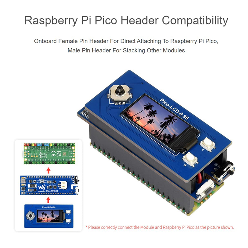 Waveshare UPS Module B for Raspberry Pi Pico Board, Uninterruptible Power Supply Monitoring Battery Via I2C Bus,Stackable Design