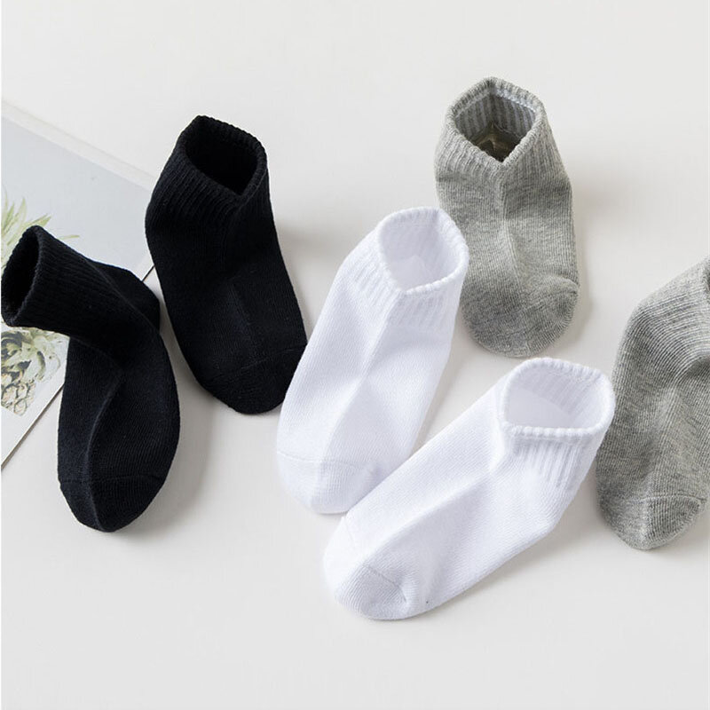 5 Pairs/Lot Summer New Children Cotton Socks Fashion Pure Black White Gray For 1-12 Years Kids Teen Student Baby Girl Boy Socks