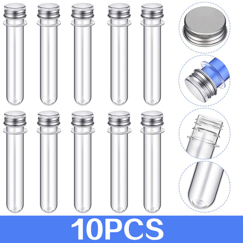 10Pcs 40ml Plastic Test Tubes with Screw Caps Transparent Candy Storage Cases Data Cable Storage Tube