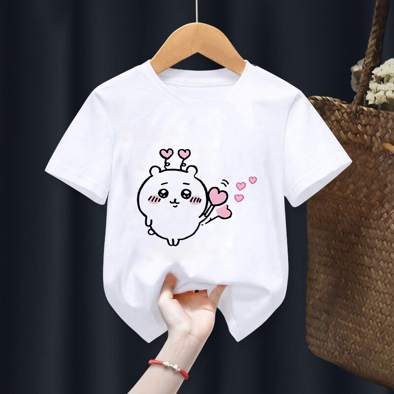 Camiseta de desenhos animados kawaii infantil, C-Chiikawas, camiseta anime infantil, roupas casuais, tops de menino e menina, expressão fofa, manga curta