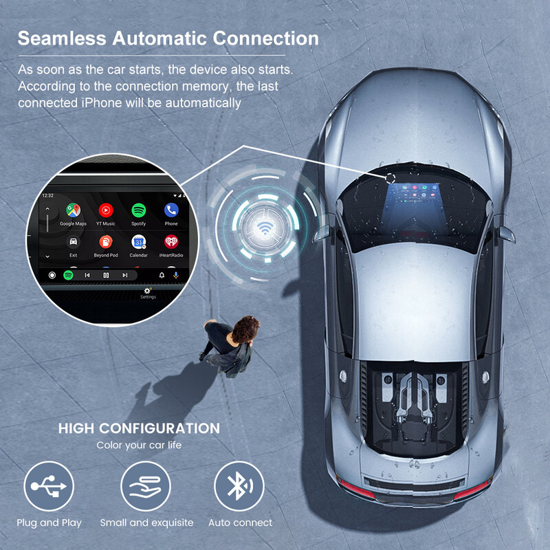 Carlinkit Wireless CarPlay, Adaptador Auto Android, Wi-Fi, BT 4.0, 2 em 1, VW, Kia, Audi, Mercedes, Nissan, Toyota, Skoda, Mazda