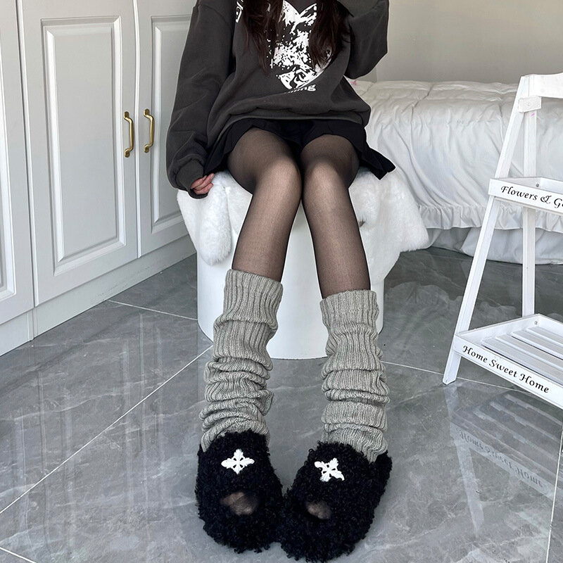 Lolita-calcetines largos de punto para mujer, calentadores de piernas cálidos, calentadores de brazos blancos, puños de ganchillo para botas, otoño e invierno, 2024