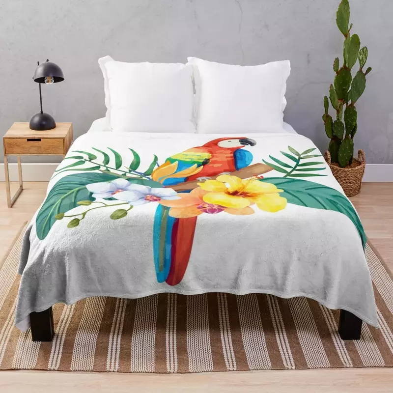 Selimut lempar burung bayan tropis sofa dari dekorasi mewah desainer lembut lembut selimut