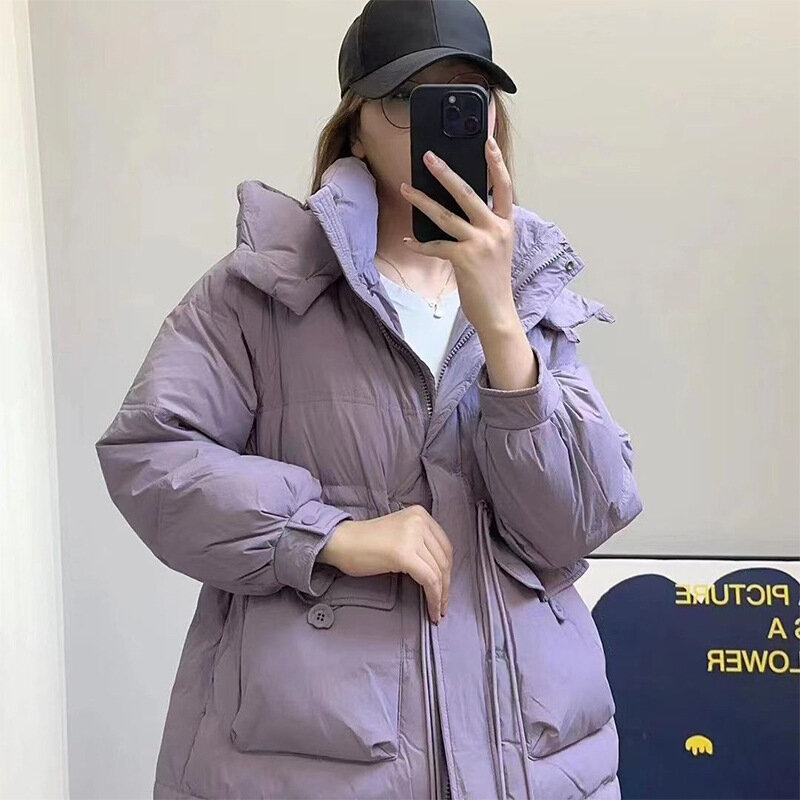 Jaket panjang wanita, mantel parka hangat bertudung waktu santai serbaguna Musim Dingin 2023 untuk perempuan