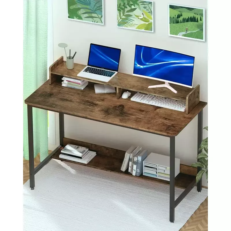 Computer Desk with Shelf, 43 Inch Gaming Desk, Study PC Desk Workstation with Home Office Storage, Metal Frame