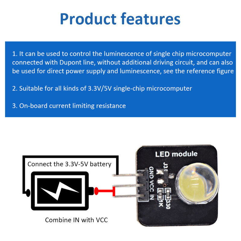 DC 3.3V-5V 10mm Luminous LED Module LED Light Sensor Indicator Light  Light-emitting Module for Arduino Microcontroller Control
