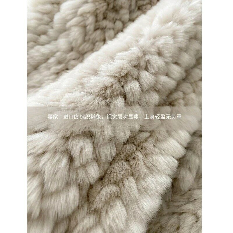 Manteau en fausse fourrure de lapin blanc pour femme, sweats à capuche chauds, veste moelleuse, sourire, haute qualité, hiver 2023