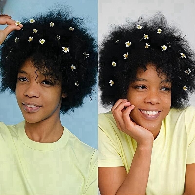 Curto Afro Kinky Curly Peruca para Mulher, 100% Cabelo Humano, Pixie Curl, 180% Densidade