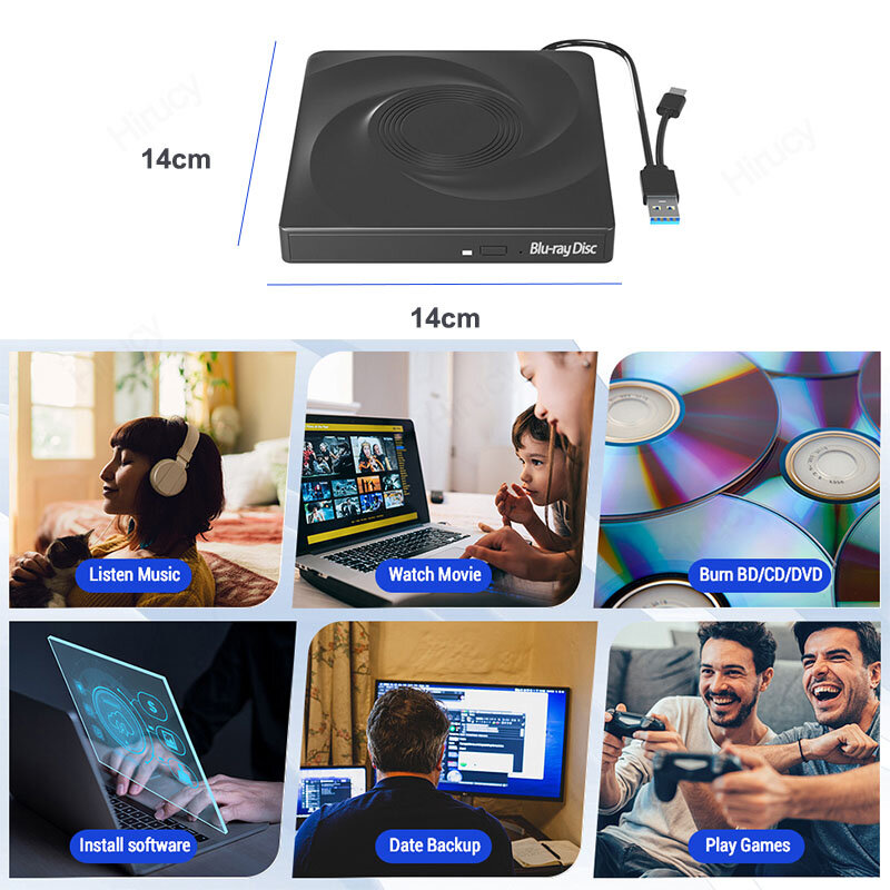 USB 3.0 unidade de Blu-ray externo, gravador óptico, DVD, CD e RW, compatível com Windows, MacBook, laptop, desktop