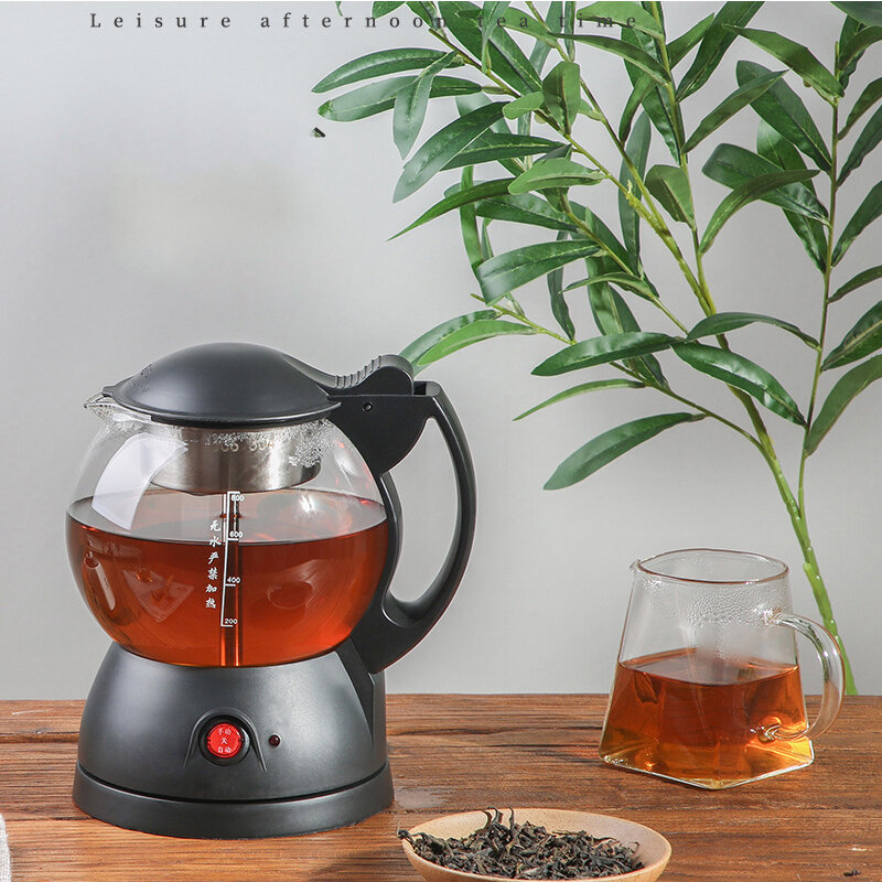 0.8L Black ที่ใช้ในครัวเรือนถ้วยชงชาไอน้ำอัตโนมัติสีดำกาน้ำชาแก้วมัลติฟังก์ชั่ Teko Listrik สุขภาพหม้อต้มกาน้ำชา