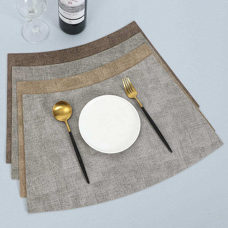 New Chinese Style Fan-Shaped Cloth Pattern Leather Meal Mats Double Sided Oil Proof, Waterproof Heat-insulating Table Mat