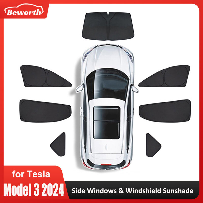 Parasol de ventanas laterales M3 para Tesla Model 3 + Highland 2024, parasol de privacidad para parabrisas delantero, cubiertas reflectantes a prueba de rayos UV
