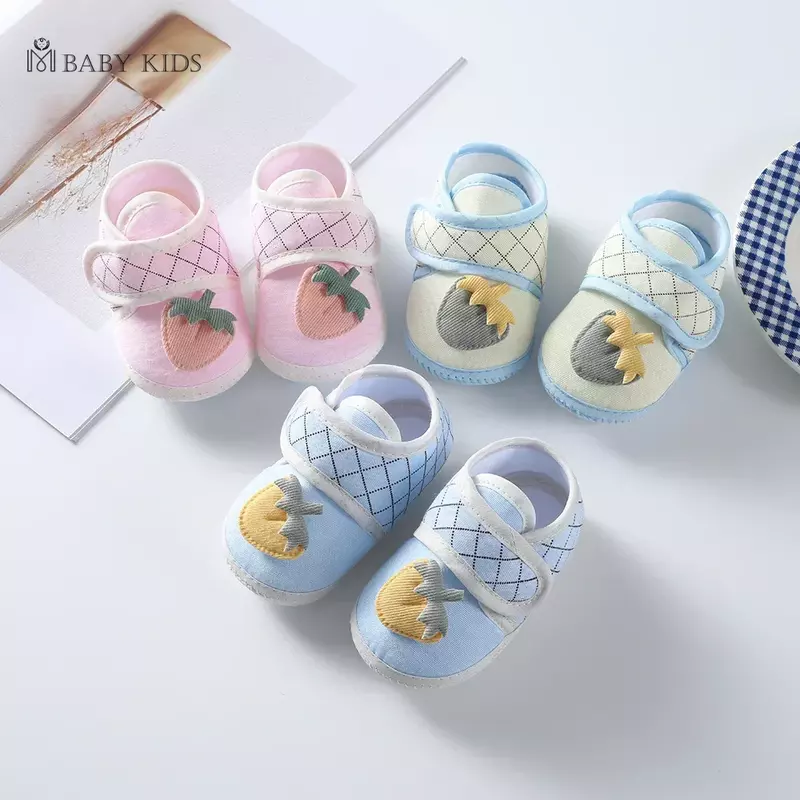 Cotton Newborn Baby Shoes Cartoon Pattern First Walkers for Girl Boy Plaid Soft Sole Walking Sandals 0-12month