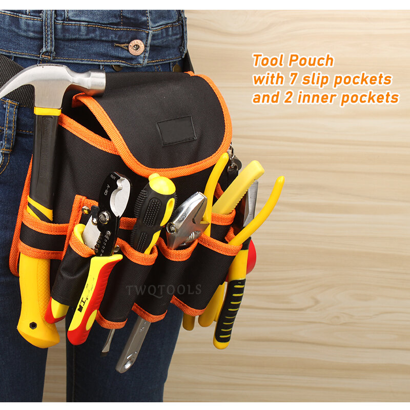 Pocket Tool Pouch, 2- Pouches and 7 Pliers Loops Construction, Heavy Duty Oxford Waist Tool Bag Belt for Electrician Carpenter