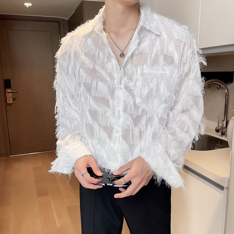 Camisa holgada de manga larga para hombre, Camisa de cuello cuadrado de un solo pecho, blusa informal de moda, Camisa no convencional, estilo Hong Kong