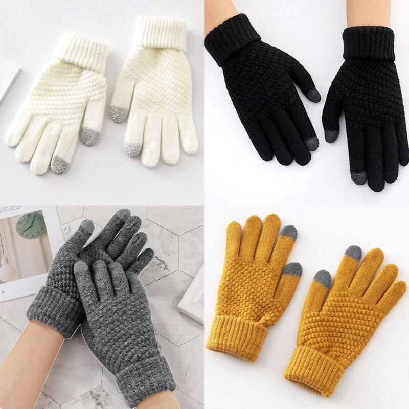 Y1UB Winter-Touchscreen-Handschuhe, gestrickt, warm, thermisch, weich, bequem, Plüschfutter, elastische Manschette, für