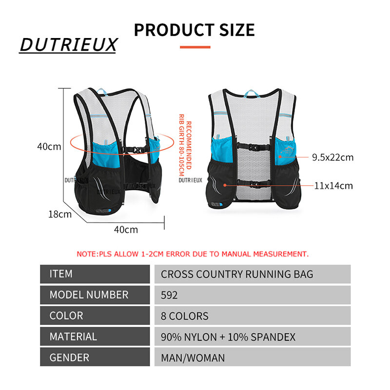 Zaino da corsa leggero gilet per l'idratazione adatto per la maratona di biciclette escursionismo borsa per l'acqua da 2 litri ultraleggera e portatile