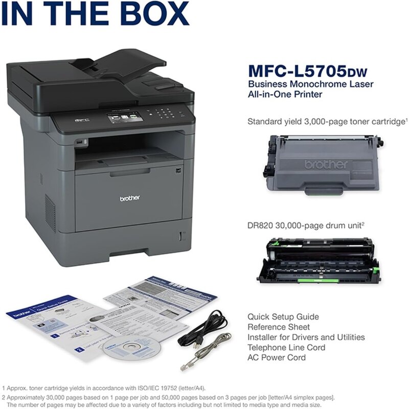 Monochrome Laser All-in-One MFCL5705DW, up to 1,000 Extra Pages of Additional Toner Included in Box