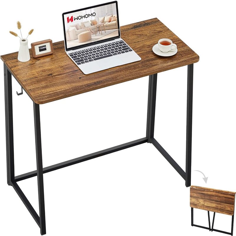 Biurko składane WOHOMO, małe składane biurko 31,5 cala do małych pomieszczeń, zajmujący mało miejsca stół komputerowy, stacja robocza do pisania w domu