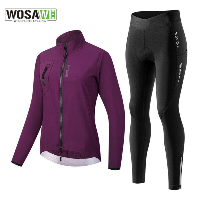 WOSAWE 여성용 방풍 방수 반사 사이클링 재킷, MTB 자전거 긴 소매 바람막이 민소매 조끼, 자전거 코트