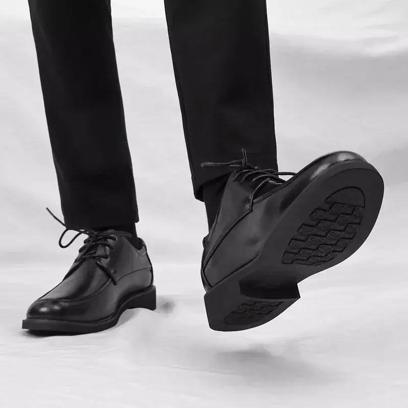 Мужские кожаные туфли на платформе, с квадратным носком и низким ремешком