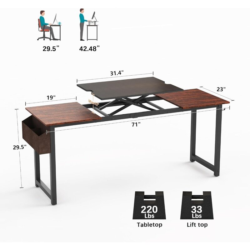 โต๊ะทำงานปรับความสูงได้โต๊ะพับได้คอมพิวเตอร์ตั้งโต๊ะ71x23นิ้วโต๊ะทำงานแบบตั้งโต๊ะสำนักงานบ้านทั้งหมด