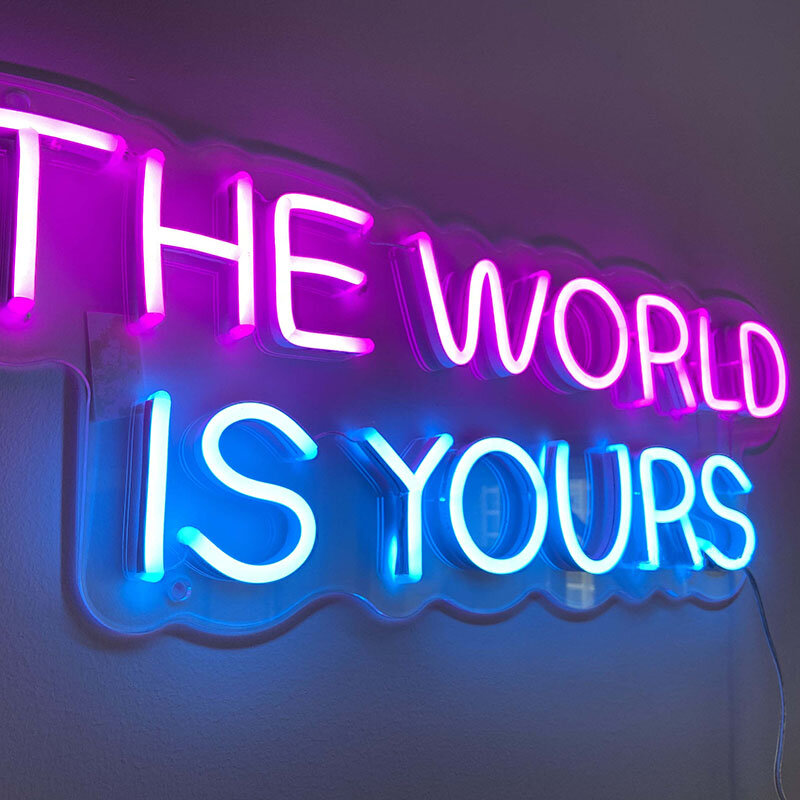 ป้ายนีออนโลกเป็นของคุณสีชมพูนีออนป้ายแขวนป้ายนีออนจริงนีออนไฟ Neon Wall Sign Neon คำสำหรับห้องนอน