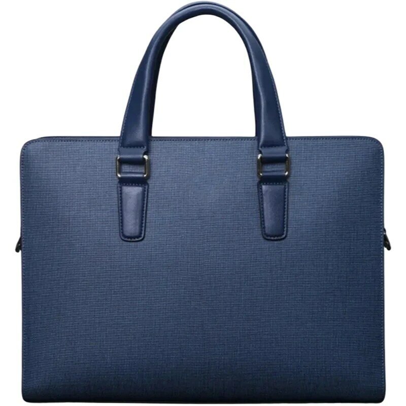 حقيبة أعمال من الجلد الأزرق بسعة كبيرة للرجال ، حقيبة يد