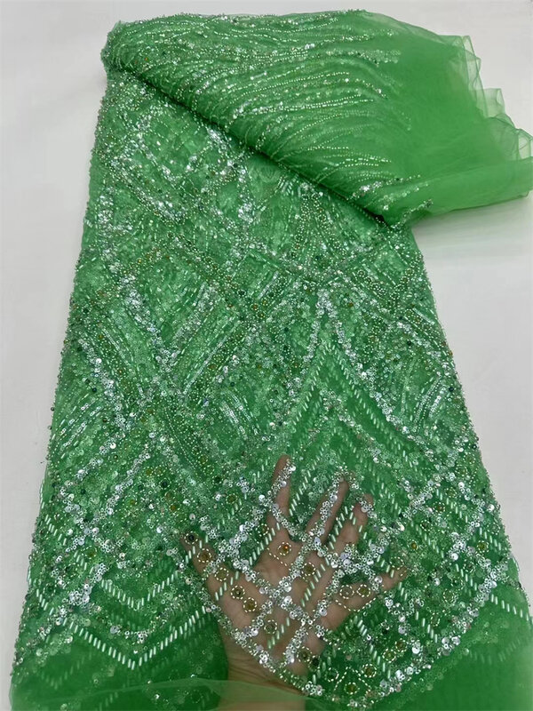 Luksusowa tkanina koronkowa 3D 5 jardów Dubai Ręcznie wyszywana koralikami tiulowa tkanina koronkowa Haftowane cekiny Afrykańska tkanina nigeryjska do szycia