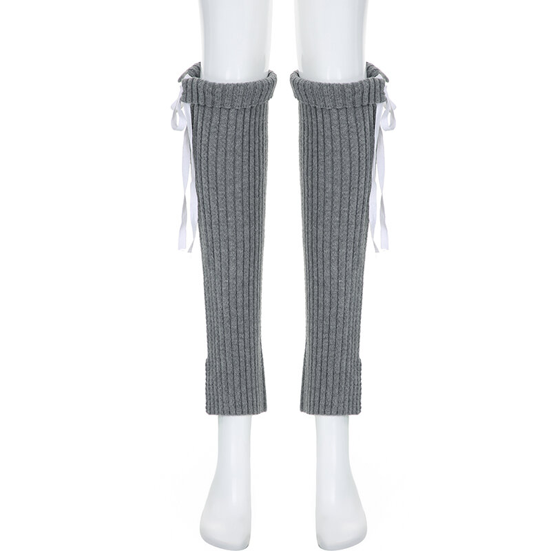 Cuteandpsycho Sweet Lace-up Leg Sleeves Streetwear Solid Chic Skinny Leg Warmers Casual Aesthetic Knitted Winter JK Loose Socks