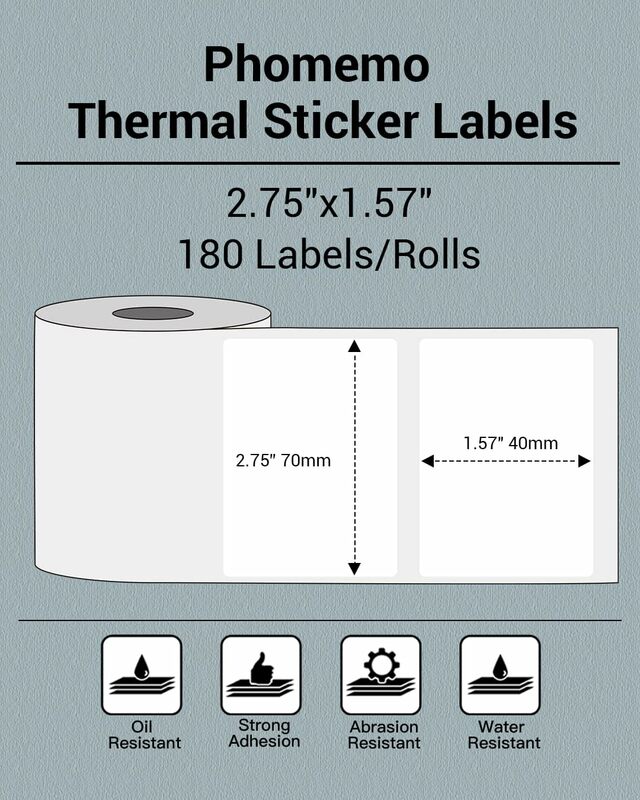 Stiker Label termal 2.75 "x 1.57", M221/M220/M200 70x40mm untuk kode batang/Alamat/surat/Logo/bisnis/Label rumah hitam putih