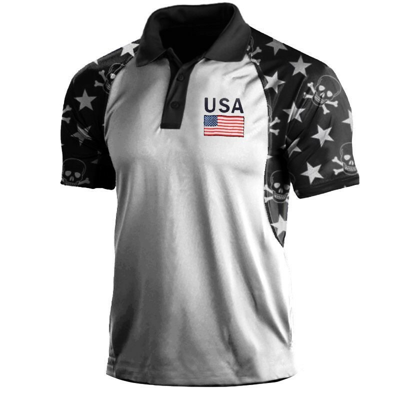 Футболка-поло мужская летняя камуфляжная с принтом американского флага