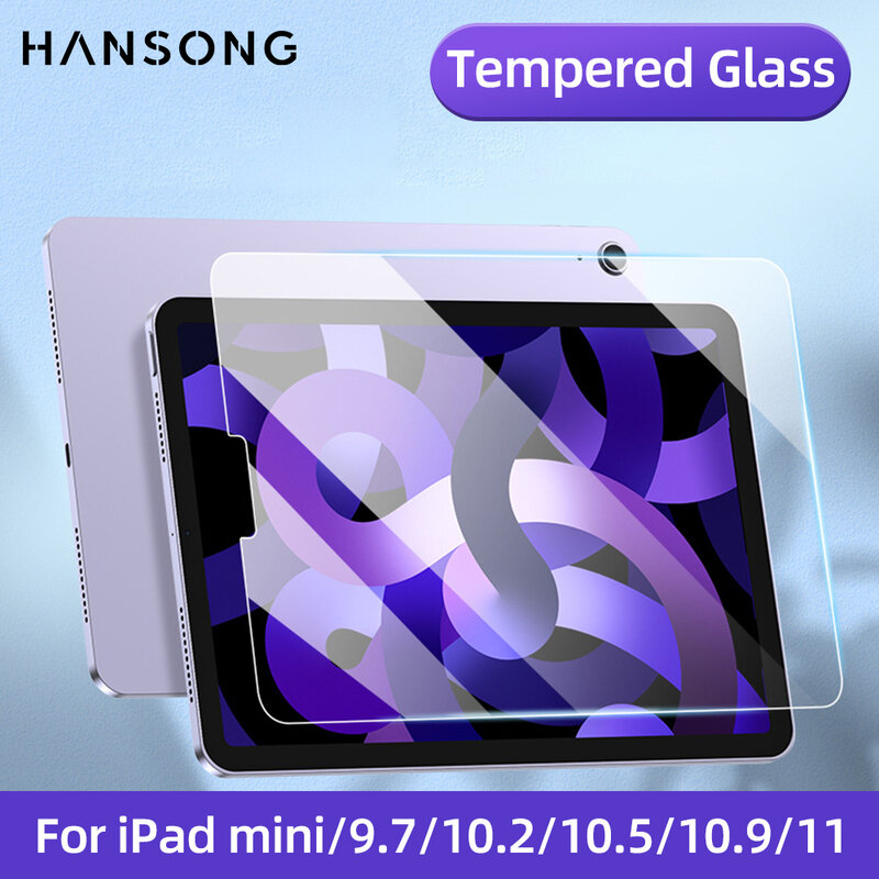 Pelindung layar kaca Tempered, untuk iPad 10.2 7 8 9th Pro 11 Air 3 10.5 Air 4 Air 5 10.9 pelindung layar iPad 9.7 Mini 3 4 5 6