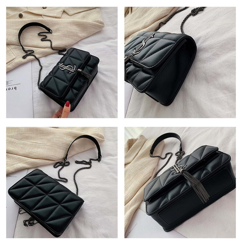 Marca De Luxo Bolsa Moda Simples Tassel Square Bag Girl Pu Couro Mulheres Designer Bolsas Bloqueio Ombro Messenger Bags