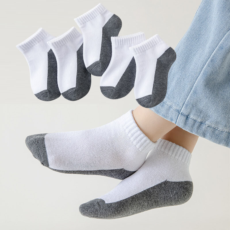 5 Pairs/Lot 2023 New Summer Children Socks Cotton Kids Teen Fashion Black White Gray For 1-12 Years Student Baby Girl Boy Socks