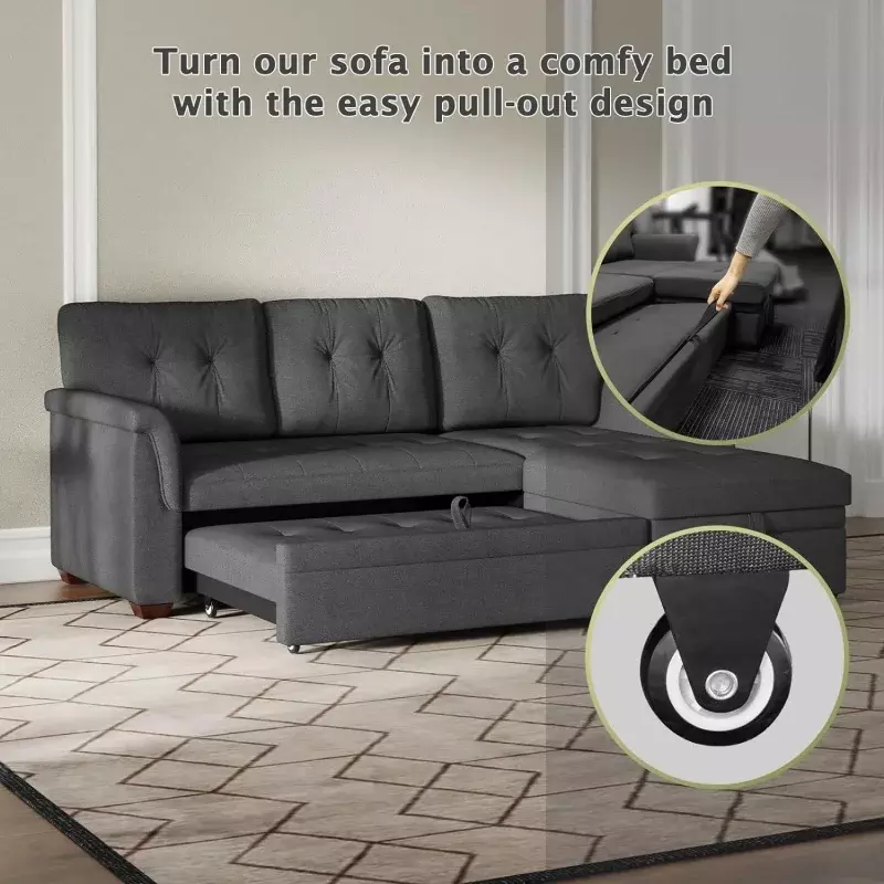 LOVMOR divano componibile 84 pollici A forma di L Sleeper del salotto convertibile divano letto estraibile e Chaise portaoggetti per la casa soggiorno A