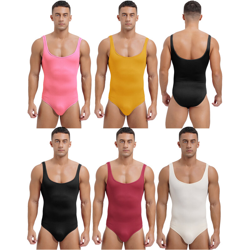 Bodysuit esportivo de tanque masculino, sem mangas, slim fit, collant, listrado, shapewear para musculação, ioga, gola quadrada