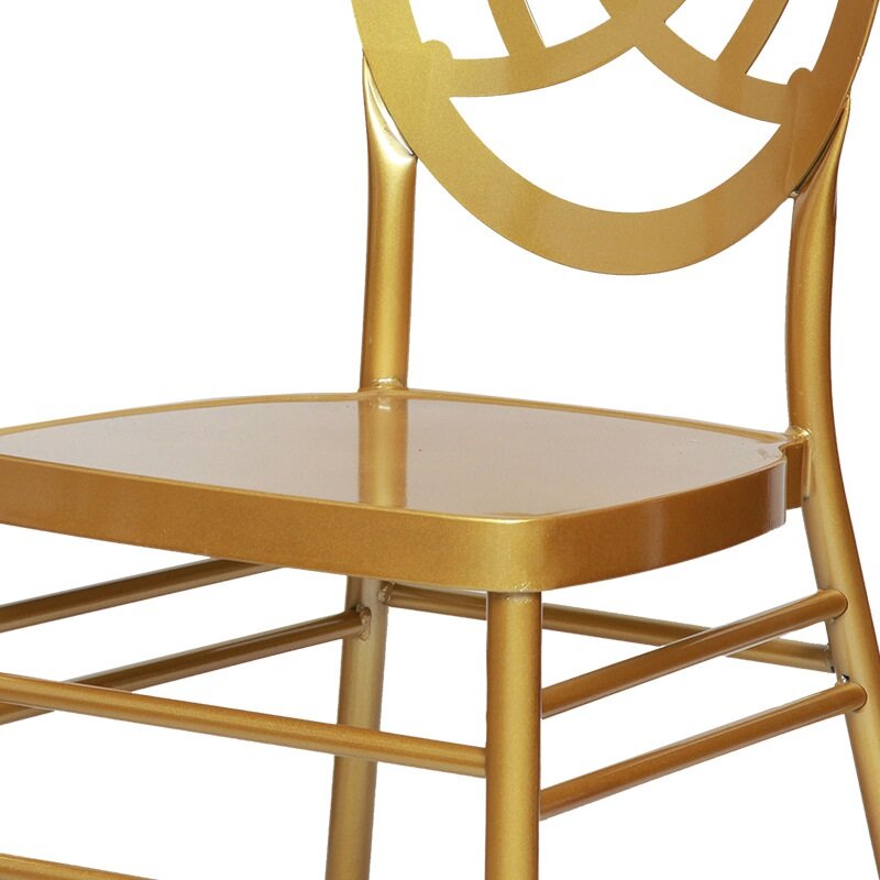 Chaise arrière ronde d'or en métal, chaise extérieure de banquet de fer travaillé de mariage