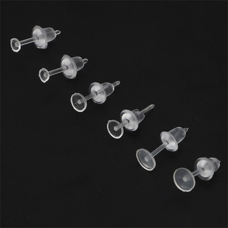 100/200Set Anting Plastik Hypoallergenic Pin Dasar Telinga Bening Anting Karet Silikon Jarum Aksesori Tindik Telinga DIY Kosong